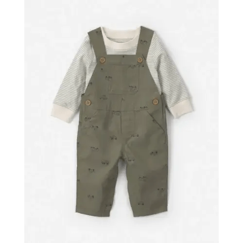Baby Boy 2-Piece Truck Pinstripe Long-Sleeve Overall Set - Olive Green | Carter's