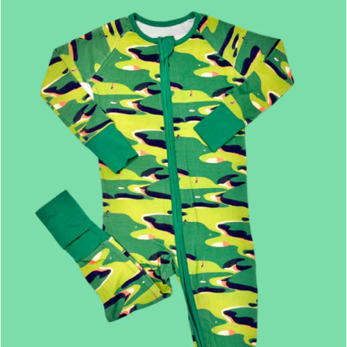 Green Golf Camo Bamboo Zipper Romper I Poppy Kids Co