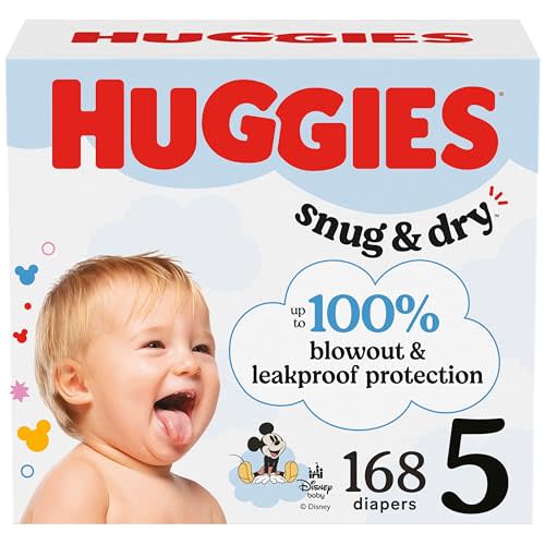 Huggies Size 5 Diapers, Snug & Dry Baby Diapers, Size 5 (27+ lbs), 168 Count (6 Packs of 28), Packaging May Vary