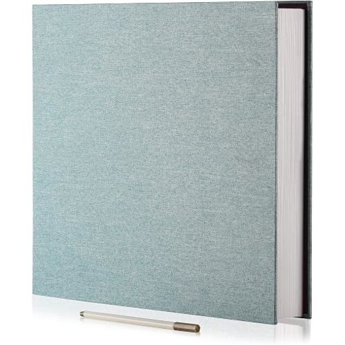 Large Photo Album Self Adhesive 4x6 8x10 10x12 13"x12.8" Magnetic Scrapbook Album 12.6"x11" Inch 60 Sticky Pages Linen Cover DIY Photo Album with A Metallic Pen and DIY Stickers(Green)