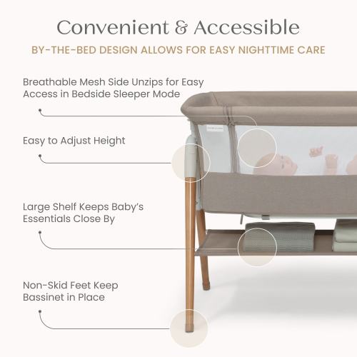 Bondi Adjustable Height Bedside Beechwood Bassinet