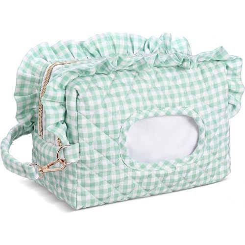 Aliceset Sage Green Ruffle Gingham Diaper and Wipe Pouch Baby Wipe Holder