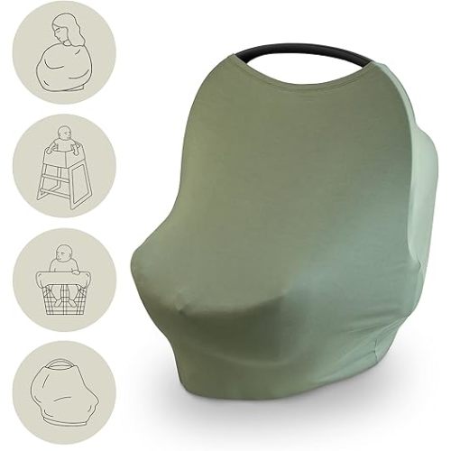mushie Baby Car Seat Canopy Cover | Breathable & Stretchy Multi Use Cover for Breastfeeding, Nursing, High Chair, Shopping Cart, Strollers (Dried Thyme)