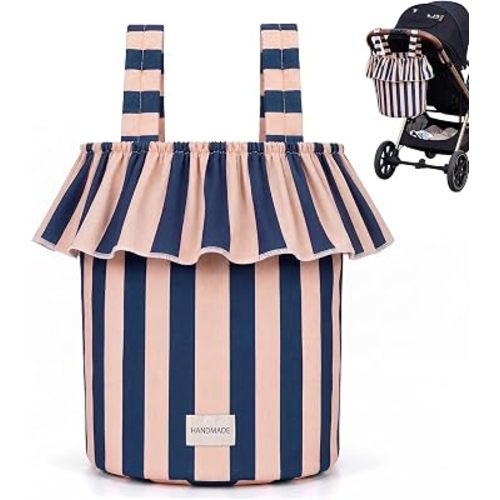 Abbylike Ruffle Stroller Bag with Removable Handles, Cotton Stroller Organizer with Waterproof Lined for Moms Baby Travel