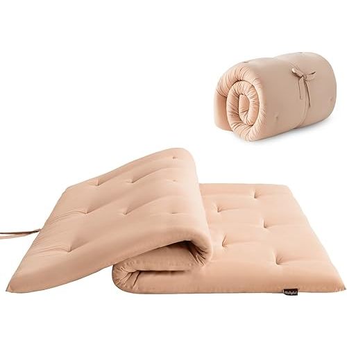 Japanese Floor Futon Mattress Queen Size 60"x 80", Foldable Bed Mattress, Portable Tatami Mat Sleeping Pad, Folding Futon Cushion, Roll Up Floor Lounger for Guest Room Dormitory (Khaki)