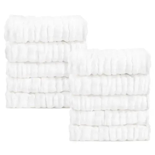 AIDEA Baby Muslin Washcloths-10 Pack, 100% Cotton Washcloth, Newborn Essentials, Soft Baby Washcloths, Absorbent Baby Towel, Bath Face Towels, Burp Cloths, Rags for Newborn, Baby Gifts-White 10" X10"