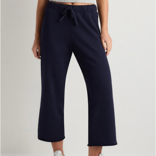 Organic French Terry Cropped Wide Leg Pants in Deep Navy