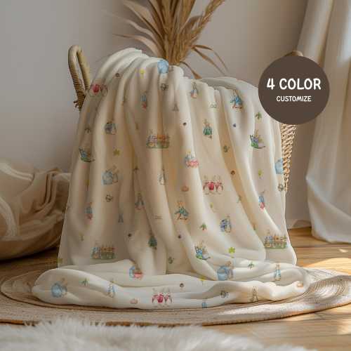 Personalized Peter Rabbits Blanket Custom Name Baby Blanket For Boys Girls Toddler Kids Adult Sherpa Plush Fleece Throw Gift Shower Birthday