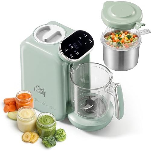 Chefhandy Baby Food Maker with Stainless Steel Steam Basket | 5-in-1 Baby Food Processor, Steamer & Blender for Homemade Baby Food, BPA-Free, 6 Reusable Pouches, Ideal for Newborns & Infants, Green