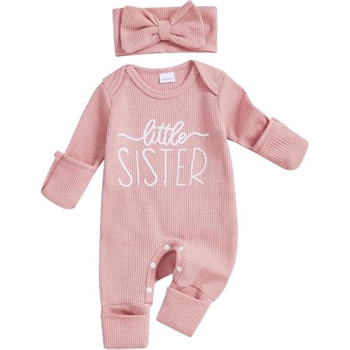 allshope Infant Baby Girl Fall Outfit Sweatshirt Romper Little Sister Lil Sis Long Sleeve Jumpsuit Newborn Clothes