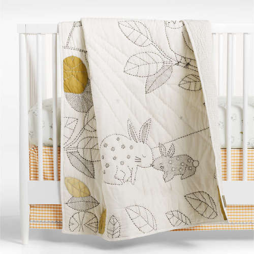 Cozy Bunny Embroidered 100% Organic Cotton Voile Baby Crib Quilt