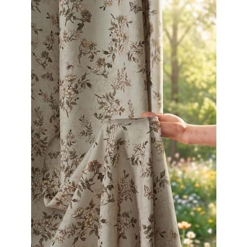 NICETOWN Floral Botanical Linen Blended Curtains 84 inch Long, Ivory