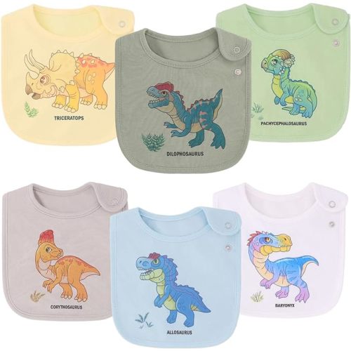 Maiwa 6 Pack Waterproof Cotton Baby Bibs for Girls Boys for Drooling Eating with Snaps