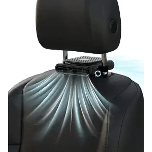 Car Headrest Fan, Plug-in Only, No Built-in Battery, Fits 4.6-6.2 in Headrest Post Spacing, 3-Speed Back Seat Fan with Reversible Front or Rear Airflow, Black