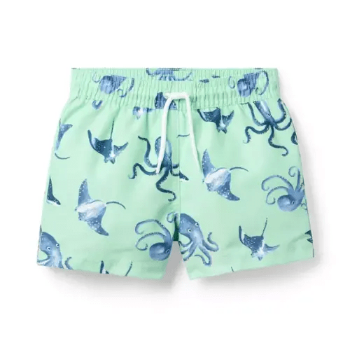 Boy Teal Mist Sea Friends Recycled Sea Friends Swim Trunk by Janie and Jack