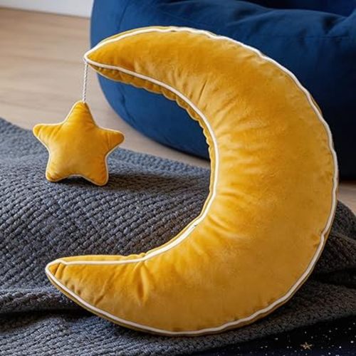 Moon Decor Throw Pillows - Moon Pillow Floor Decorative Cushion for Bed Cute Whimsical Home Decor Yellow 22 Inches