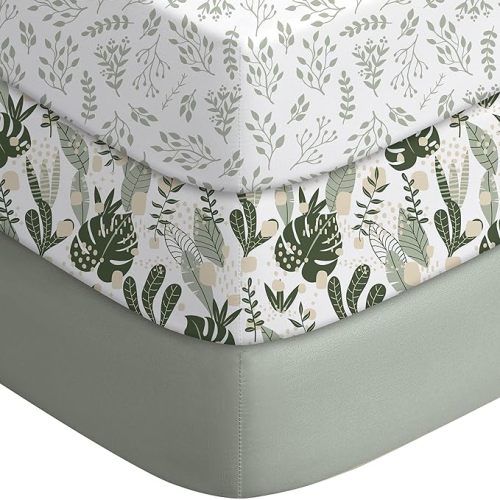 Yoofoss Baby Crib Sheets for Boys Girls, Fitted Crib Sheet 3 Pack for Standard Crib and Toddler Mattress, Super Soft Microfiber Baby Sheet 28x52x8in Small Leaves