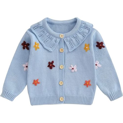 MoZiKQin Toddler Baby Girl Christmas Cardigan Sweater Candy Cane Embroidery Button Down Knit Sweaters Fall Winter Clothes