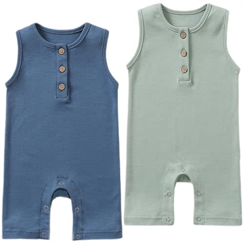 Baby Boys Sleeveless Romper,Newborn Tank Top Summer Clothes Short Jumpsuit | 2 pack cotton infant boy rompers, soft bodysuit, solid outfits