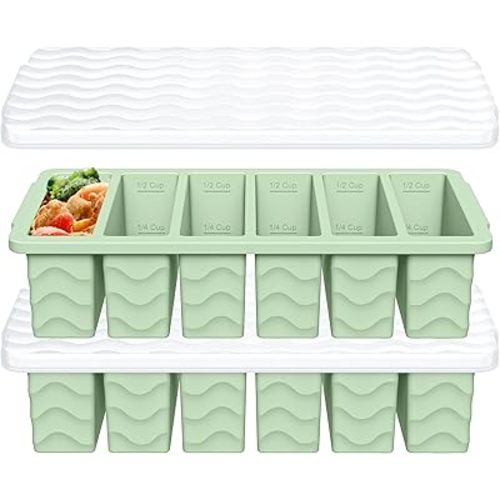 1/2 Cup Silicone Freezer Molds with Lid, 2-Pack Silicone Freezer Trays for Soup, Sauce & Broth – Meal Prep Containers, Large Ice Cube Tray, Oven & Dishwasher Safe