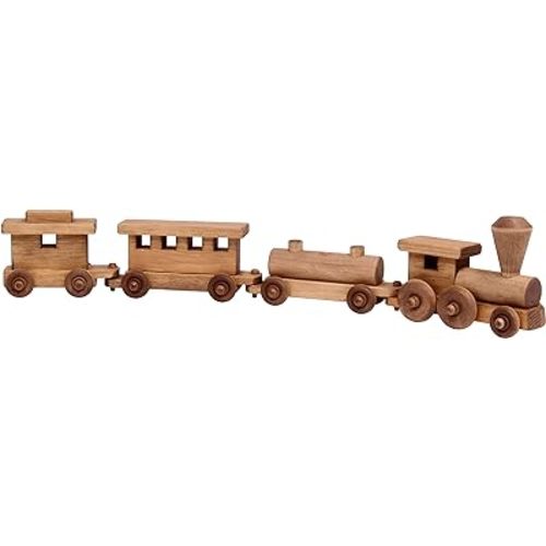 AmishToyBox.com Wooden Train Toy Play Set - 24" Long - CPSIA-Approved Finish (Harvest Stain)
