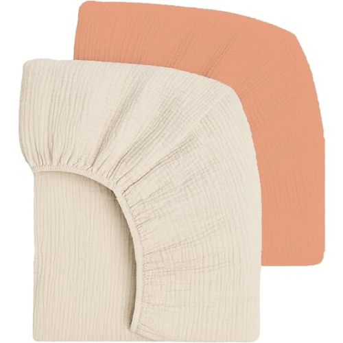 Mère & Moi: Muslin Fitted Crib Sheets: 2 Pack - Sand & Peach - 28x52", 100% Cotton, Oeko-TEX, Ultra-Soft & Breathable, Baby & Toddler Mattress Bedding
