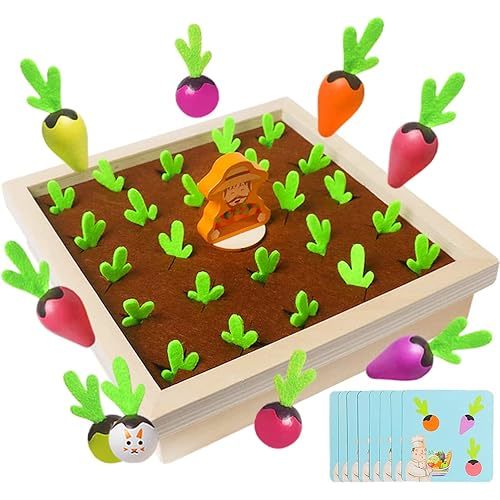 Montessori Wooden Educational Toys for Toddlers,Wooden Toy Carrot Harvest Game Shape Color Sorting & Memory Matching Game Garden Toys Easter Gift for 3 4 5 Year Old Boys Girls Kids