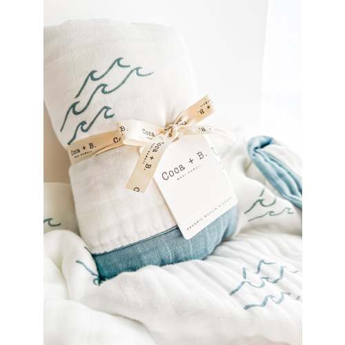 Simple Wave Bamboo Blanket - Ocean Nursery Decor | 6 Layers – Coca + B.