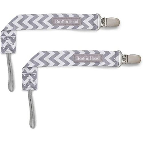 BooginHead Pacifier Clip Baby Pacifier Holder PaciGrip 2-Pack, Gray Chevron