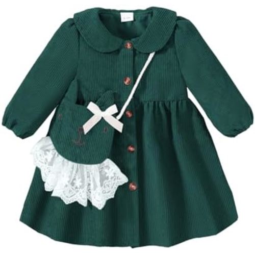 Mioglrie Toddler Girl Fall Dress Baby Girl Winter Clothes 6 12 18 24 Months Outfit Cute Dresses for Girls with Satchel