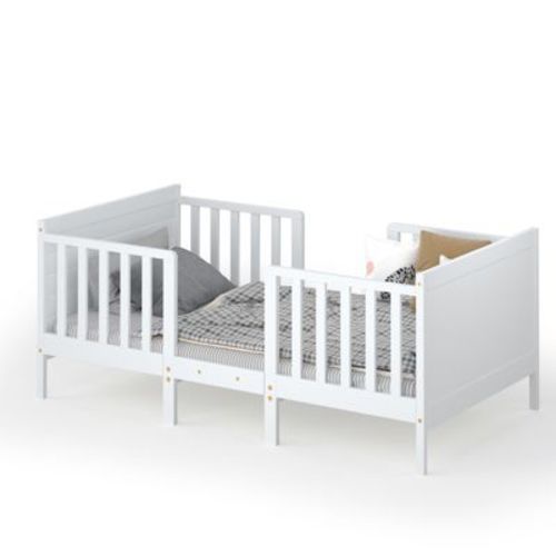 Costway 2-in-1 Convertible Kids Furniture Bed Toddler Crib with 2 Side Safety Guardrails White