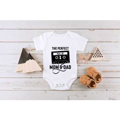 Funny Baby Onesie®, Perfect Mix of Mom and Dad Baby Onesie®, Funny Retro Mixtape Bodysuit,  Music Bodysuit