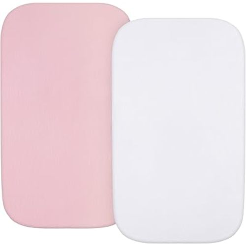 Bassinet Sheets Fit for Nawahev Baby Bassinet, 100% Cotton, 2 Pack, Ultra Soft Bassinet Sheet, White and Pink