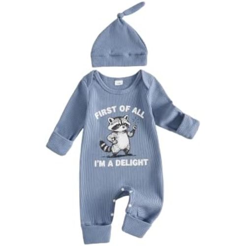 Tsultryofs Baby Boy Romper Newborn Infant Fall Clothes Waffle Jumpsuit