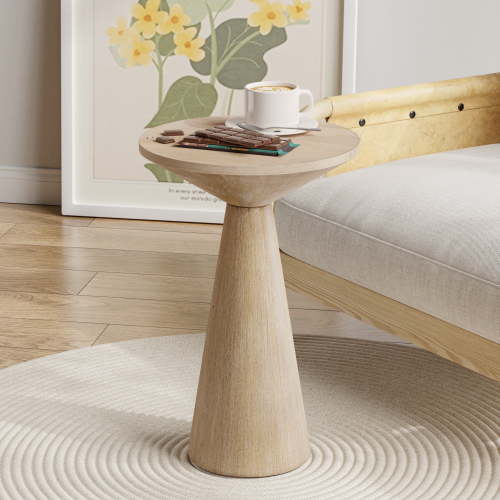 COZAYH Small Pedestal End Table Round Farmhouse Martini Table Wood Plant Stand Rustic Drink Table for Small Space Living Room, Natural Wood