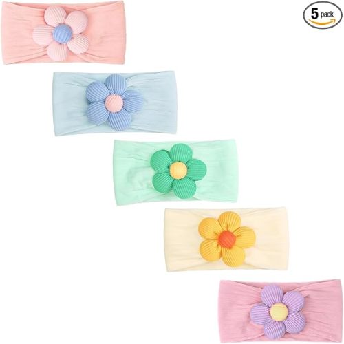 5 Pcs Baby Flower Headbands Baby Girls Nylon Headbands Soft Hairbands Hair Accessories for Newborn Infant Toddler Kids(Vibrant Color