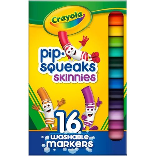 Crayola Pip Squeaks Skinnies Washable Marker Set (16ct), Mini Markers for Toddlers, Thin Coloring Markers for Kids, Toddler Arts & Craft Supplies