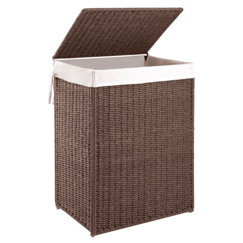 CHERISHGARD Laundry Hamper 90L Lidded Woven Laundry Basket with Removable Liner Bags