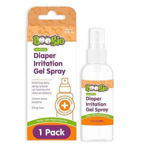 Boogie Hypochlorous Acid Diaper Irritation Gel Spray, Baby Essentials for Diaper Rash, Soothing Cleansing Spray, 3.4oz