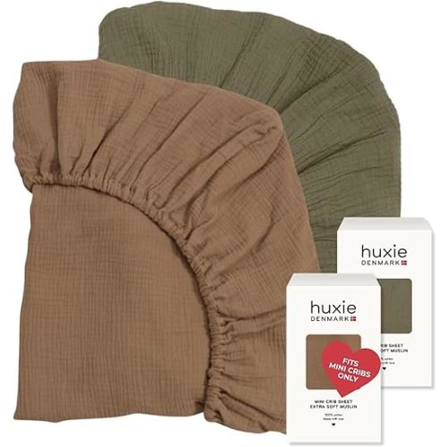 24 x 38 Mini Crib Sheets - Organic Cotton Muslin Fitted Crib Sheet Fitted for Pack and Play - Ultra-Soft and Breathable Crib Sheets for Boys and Girls (Sage Green/Natural)