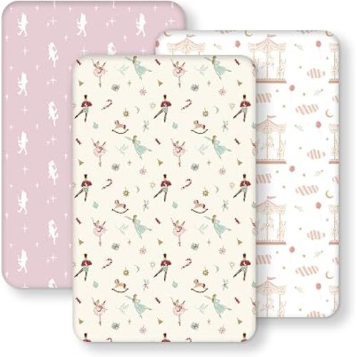 Baby Bedside Bassinet Sheets Fitted, 33”x20” Compatible with Baby Delight Dream On Me & Most Rectangle Bedside Sleeper Bassinet Mattresses, Super Soft Microfiber Pink Ballet