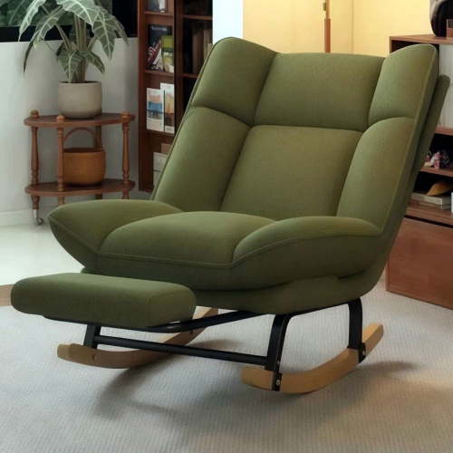 Nursery Rocking Chair with Footrest,Corduroy Upholstered Lazy Recliner Lounge Chair, Single Sofa for Living Room, Rubber Wood Legs