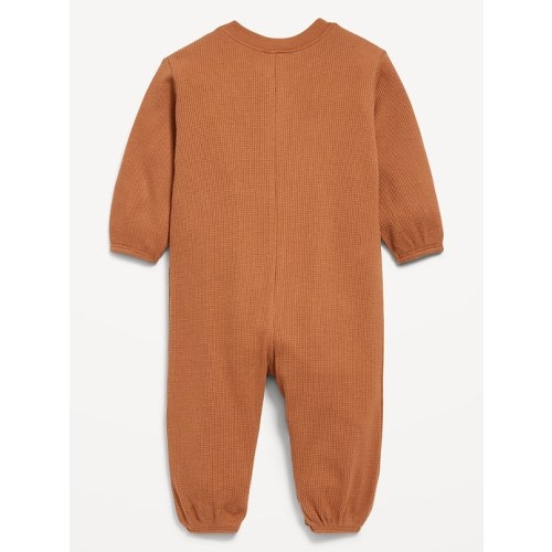 Long-Sleeve Waffle-Knit Henley One-Piece for Baby