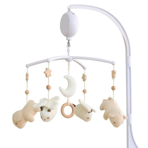 Crib Mobile 35 Lullaby Music, Cotton Baby Mobiles for Cribs & Pack N Play, Easy to Install, Stuffed Animals Hanging Toys Newborn Boys & Girls, Bear