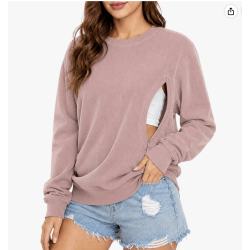 UNIQUEONE Women Nursing Sweatshirts for Breastfeeding - Friendly Zipper Maternity Sweater Long Sleeve Mama Pullover Tops