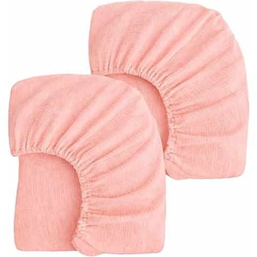 2 Pack Blush Muslin Crib Sheets for Boys & Girl- Neutral Breathable Cotton Crib Mattress Sheets Fitted for Standard 28"x 52"- Nursery Décor No Slip Crib Bed Sheets