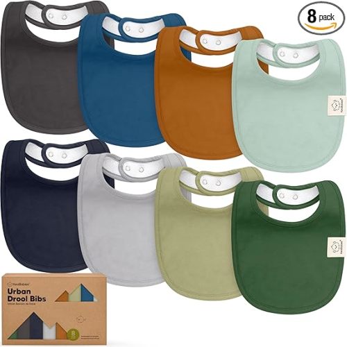 8-Pack Organic Baby Bibs for Boys, Girls - Soft Cotton Drooling and Teething Bibs for Baby Girl & Boy, Extra Absorbent, Easy to Clean & Put On for Toddler, Newborn, Infant 0-24 Months (Hunter)