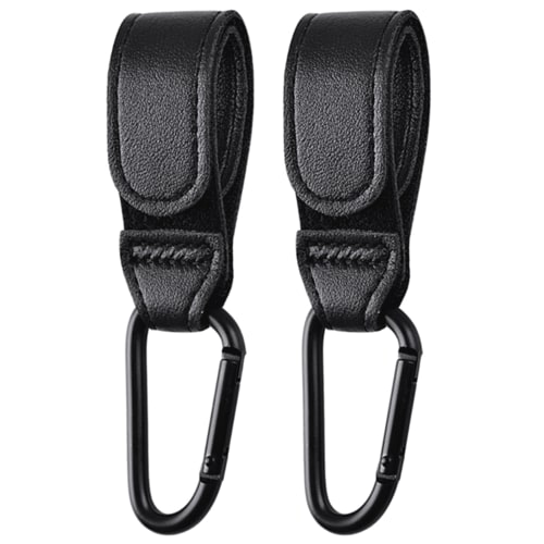 Noneea 2PCS Stroller Hook Accessories, Multipurpose Stroller Bag Hooks, Leather Stroller Clips for Diaper Bags Pet Carts Grocery Shopping Bags