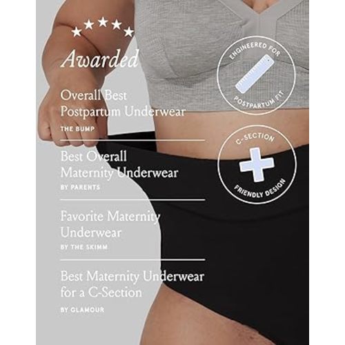 Bodily The All-In Panty, Maternity, Postpartum & C-Section Underwear, High Waisted, Soft, Stretchy & Comfortable for Pregnancy & Postpartum (Medium, 3pk, Black/Slate/Slate) at Amazon Women’s Clothing store