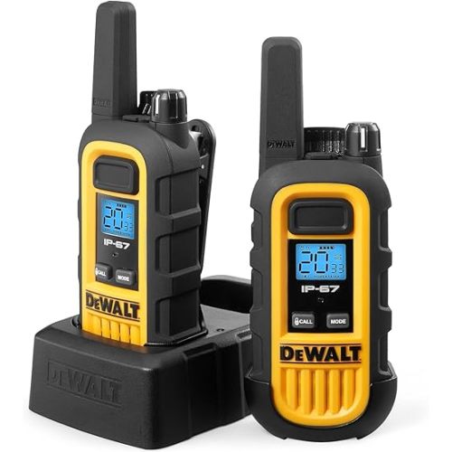 DEWALT DXFRS300 FRS Walkie Talkies, Long Range 2 Way Radio, 1W, IP67 Waterproof, Rechargeable, 2 Pack, DXFRS300